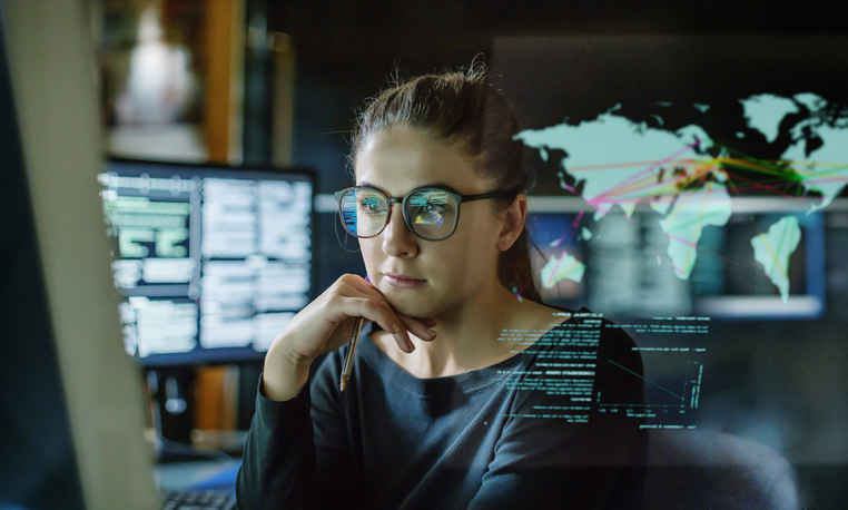 Young woman is analyzing market data